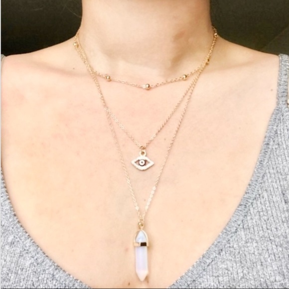Julina Plus Size Boutique Jewelry - Gold  Quartz And Evil Eye Necklace Choker Set